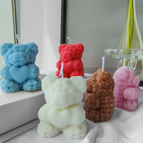 Miniatura 5 de Molde de vela con forma de oso de rosa, moldes de silicona para jabón de oso de amor, molde de resina epoxi para velas de bricolaje, fabricación