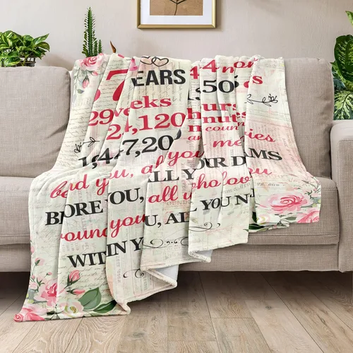 Miniatura 2 de Givetoyou Manta de cumpleaños número 37 para mujer, estampado floral rosa y blanco, 60 x 50 pulgadas, forro polar de poliéster, manta 34 años