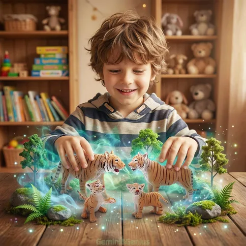 Miniatura 2 de Gemini&Genius Juego de figuras familiares de Tigres, juego de animales, modelos educativos de vida silvestre, adornos para pasteles y regalo