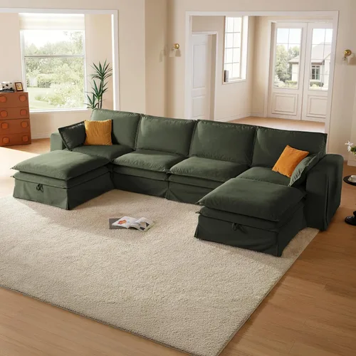 Miniatura 30 de Sofá modular lavable de gran tamaño de 89 pulgadas, sofá nube con funda totalmente extraíble, sofás seccionales para sala de estar, tela