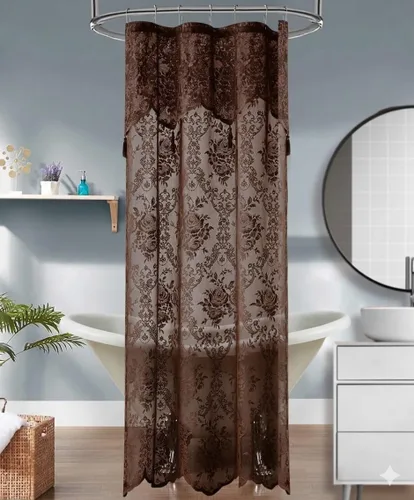 Miniatura 23 de Warm Home Designs Cortina de Ducha para Cabina Negra de 36 x 72 Pulgadas con Cenefa Adjunta y 4 Borlas. Cortina de Ducha Pequeña de Encaje de Lujo