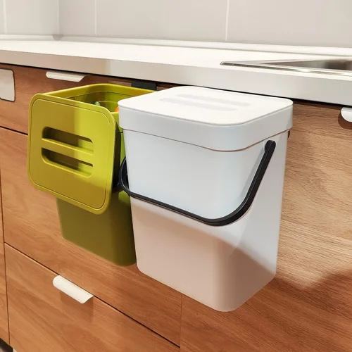 stonespace Cubo de basura pequeño colgante con tapa debajo del fregadero para cocina, cubo de compostaje de 1.3 galones/5 L, contenedor de compost