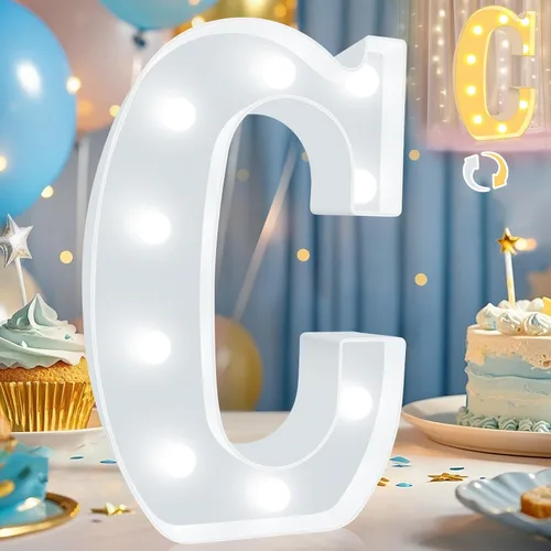 Miniatura 30 de Pooqla Letras con luces LED de marquesina, letras decorativas iluminadas en blanco cálido y blanco frío, letras del alfabeto iluminadas para niños