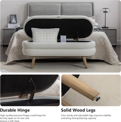 Miniatura 3 de Hommoo Banco otomano de almacenamiento de 44.8 pulgadas, banco moderno para el extremo de la cama, banco de tela de terciopelo para sala de estar