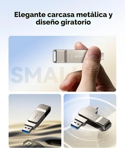 Miniatura 5 de Lexar D40E 64GB Unidad de Salto Dual USB 3.2 Gen 1 Tipo-C, Unidad USB-C de Flash con Carcasa Metálica y Diseño Giratoria (Gris Titanio)
