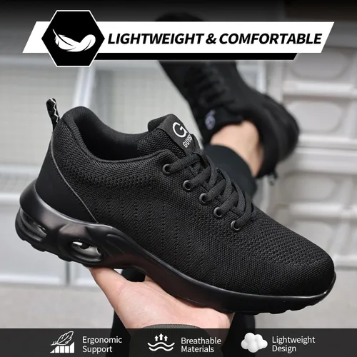 Miniatura 5 de GLANOUDUN Zapatos de punta de acero para hombre, zapatos de trabajo negros, zapatos de seguridad ligeros para hombres, zapatos de seguridad