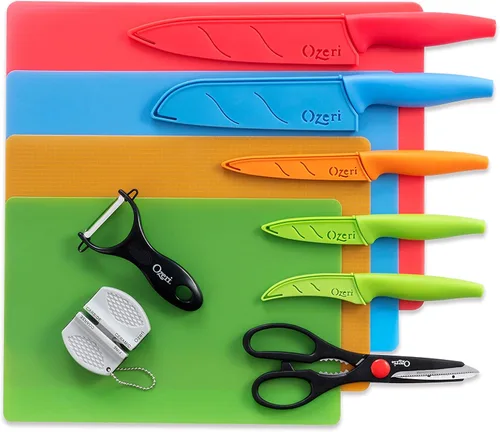 Ozeri Elite Chef - Juego de 17 piezas de cuchillos y tabla de corte de acero inoxidable, en color