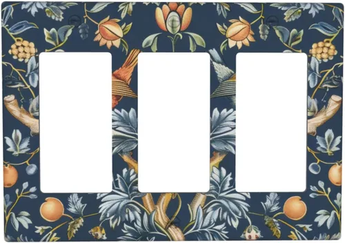 Miniatura 74 de Cubiertas de Salida Triple Basculante con Hojas de Plantas de Eucalipto Azul en Acuarela Floral, Placa Frontal Decorativa de 3 Posiciones, Cubierta