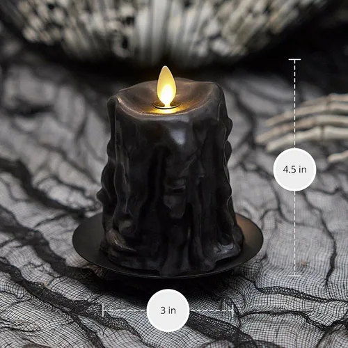 Miniatura 6 de Luminara - Vela LED sin llama con goteo de cera pesada, negra de 3.4" x 4.5", función de temporizador, pila de cera real, funciona con batería, sin