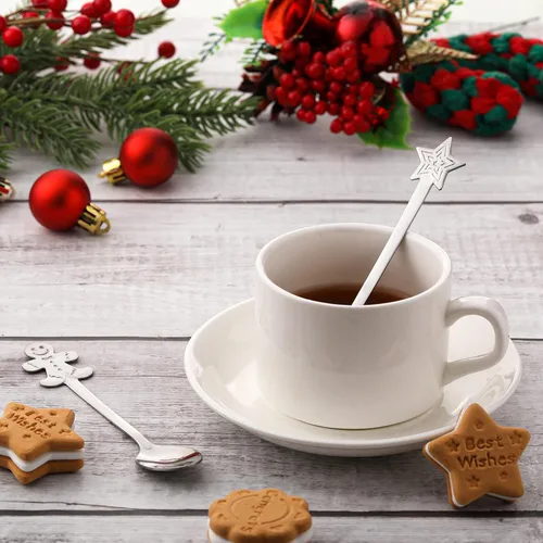 Miniatura 5 de Skyley Juego de 32 cucharas de Navidad para agitar, chocolate caliente, acero inoxidable, café, té, sopa, postre para bebidas, mezcla, batido, 4