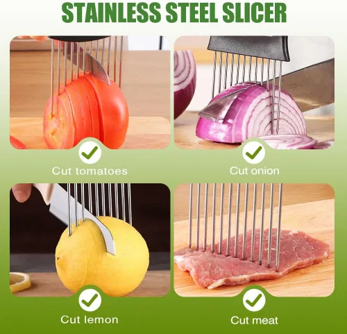 Miniatura 3 de Soporte para rebanadas de cebolla de acero inoxidable, soporte de cebolla mejorado 2024 para cortar limón, cortador de verduras, herramienta 1pcs