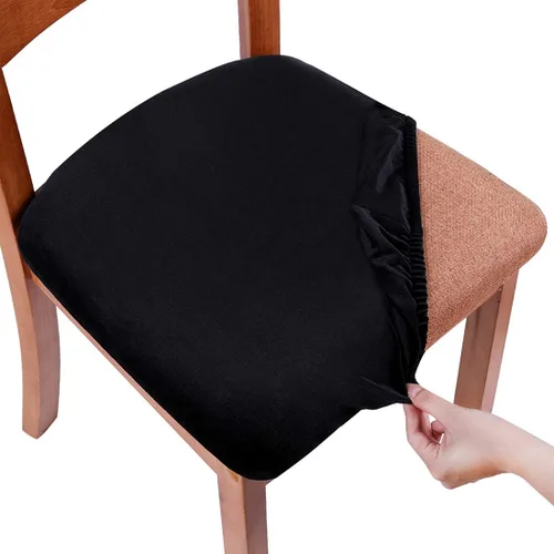 Miniatura 9 de Smiry - Fundas de asiento de terciopelo para sillas de comedor, juego de 4, ajuste elástico, extraíbles, lavables, protectores de cojín de asiento
