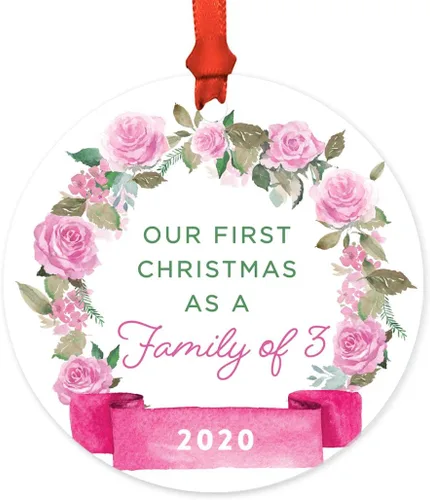 Miniatura 26 de Andaz Press Adorno de Navidad de madera grabado con láser para aniversario de boda, 1 año juntos, Navidad 2025, pancarta de flores rosas, 1 paquete