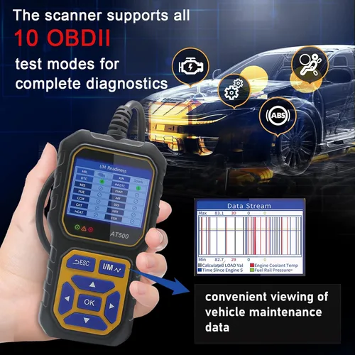 Miniatura 5 de Lector de código de escáner OBD2 para automóvil AT500, lector de código de falla del motor, escáner de luz, voltímetro automático, herramienta