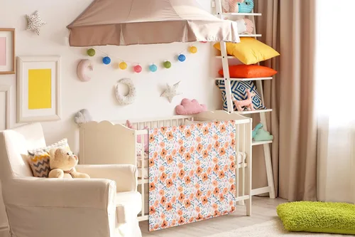 Miniatura 6 de Manta de visón de felpa para bebé, doble capa con respaldo punteado para bebé niña o niño (floral naranja)