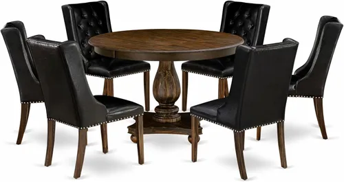 Miniatura 18 de East West Furniture F2FO5-749 - Juego de comedor de 5 piezas que incluye una mesa de comedor redonda con pedestal y 4 sillas tapizadas de piel