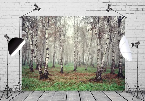Miniatura 4 de Telón de fondo de tela de 5 x 3 pies con temática de bosque natural, fotografía, árbol de abedul, jungla verde hierba, fondo de paisaje de verano