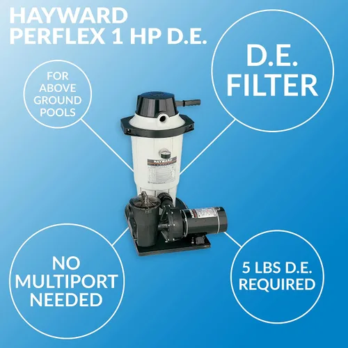 Miniatura 2 de Hayward W3EC50C93S Perflex 1.5 HP Sistema de bomba de filtro de piscina de tierra de diatomeas para piscinas sobre el suelo