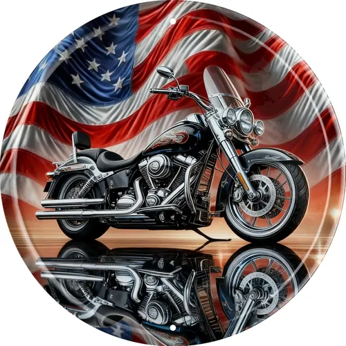 Letrero de Hojalata Redondo Vintage Letreros de Metal Retro Motocicleta Americana Para Decoración del Hogar Arte de Pared Elegante Placas Regalo