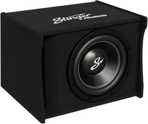 Stinger Audio Single 10" 1200W ranura cargada ranura portada subwoofer gabinete de audio para coche 1 ohmio, subcaja ventilada premium para añadir