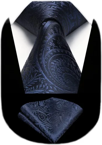 Miniatura 26 de HISDERN Corbatas para hombre, corbata de cachemira y bolsillo cuadrado tejido clásico floral para hombre, corbata de fiesta de boda