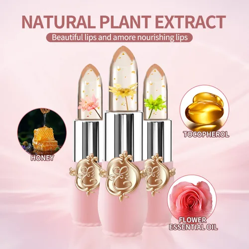 Miniatura 5 de BestLand - Set de 3 piezas/conjunto de lápiz labial de gelatina floral, bálsamo hidratante que cambia de temperatura, color mágico que cambia, 3