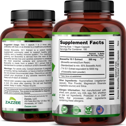 Miniatura 8 de Zazzee Extracto de Boswellia Serrata 10:1 extra fuerte, 5000 mg de fuerza, 65% ácido boswélico, 180 cápsulas veganas, suministro de 6 meses