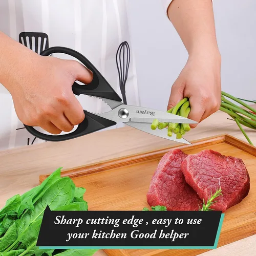 Miniatura 6 de iBayam Tijeras de cocina multiusos con funda protectora, tijeras de acero inoxidable duraderas, aptas para lavavajillas, mango cómodo de agarre suave