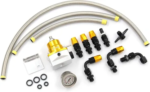 Miniatura 9 de Kit de regulador de presión de combustible EFI universal ajustable con manómetro de presión de combustible de 0-160 psi y kit de conectores de Azul