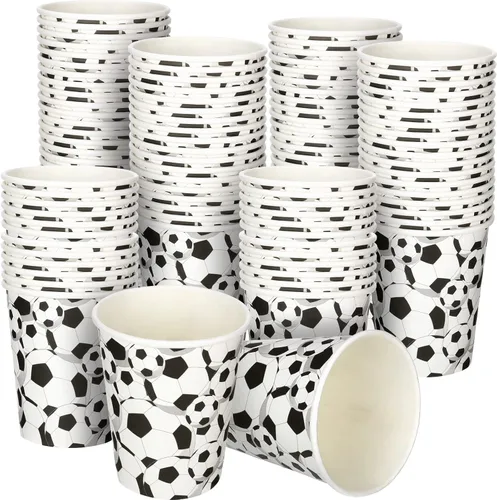 Teling 100 vasos de papel desechables para fiestas temáticas de fútbol, 9 onzas, para suministros deportivos, decoración para beber para regalos de