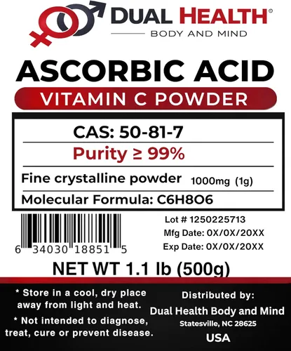 Miniatura 2 de Ácido ascórbico (17.64 oz - 1.1 libras) Polvo puro de vitamina C de alta potencia de grado alimenticio para células e inmunitarios, cristales finos