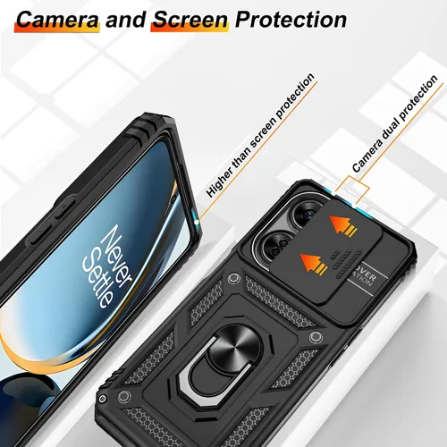 Miniatura 3 de Gritup Funda compatible con OnePlus Nord N30 5G con cubierta deslizante para cámara y protector de pantalla (paquete de 2), soporte de anillo Negro
