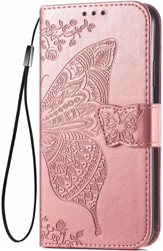 Miniatura 7 de Funda para Samsung Galaxy A23, Samsung A23 4G/5G, piel sintética de alta calidad con diseño de flor de mariposa en relieve, función atril, ranuras