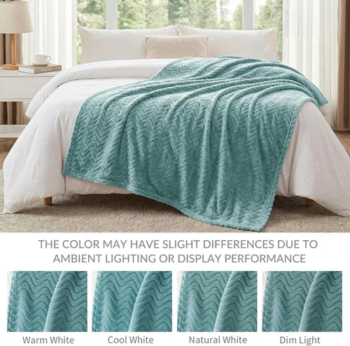 Miniatura 6 de Exclusivo Mezcla - Manta Queen para cama, mantas de vellón ligeras y acogedoras con textura decorativa de ola, adecuadas para invierno, celadón, 90