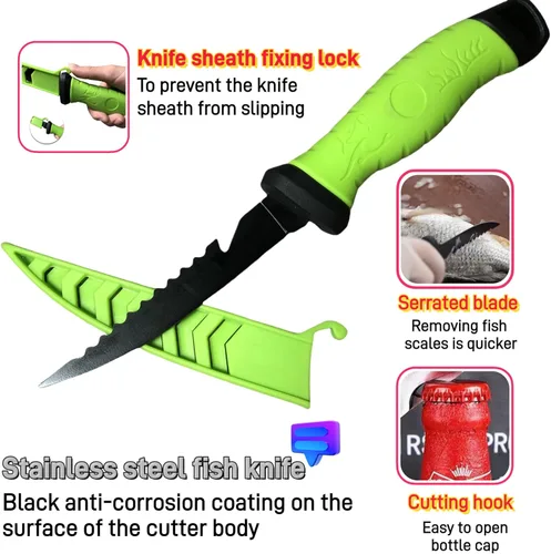 Miniatura 3 de Juego de 2 cuchillos de filete, cuchillo de filete de cocina de acero inoxidable de 5 y 7 pulgadas para pescado, equipo de pesca, juego