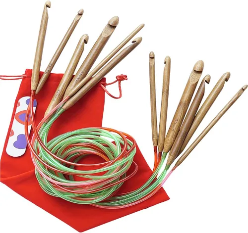 Miniatura 7 de KnitPal juego de ganchos de ganchillo circulares de doble punta de 16 pulgadas (40 cm) con cable para crochet afgano en la ronda - 6 tamaños de EE.