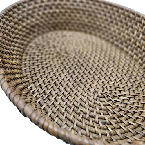 Miniatura 3 de Cesta ovalada de ratán de 14 pulgadas, bandeja de mimbre hecha a mano con lados elevados de 3.5 pulgadas, cuenco grande de frutas de ratán