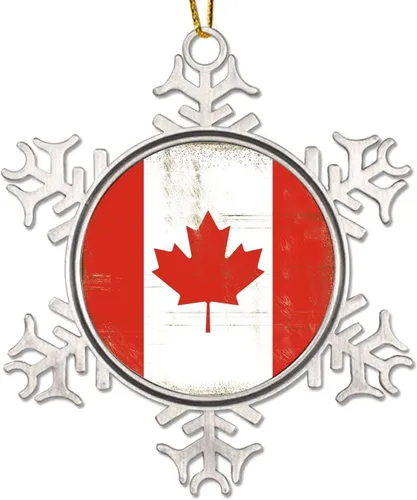 Adorno de metal de copo de nieve de Canadá, recuerdo de Navidad, regalo de recuerdo patriótico, adorno colgante de Navidad, bandera nacional de