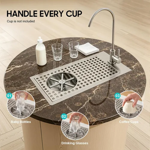 Miniatura 4 de Recessed Glass Rinser, Stainless Steel High Pressure Push Down Cup Washer with Faucet, Embedded Countertop Cup Cleaner for Bar Coffee Shop Milk Tea