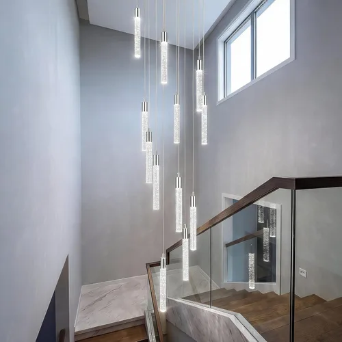 Miniatura 9 de Candelabro moderno de 18 luces para sala de estar, acabado de latón dorado, luces colgantes de techo LED regulables, 108 W, 6000 K, escaleras, Negro