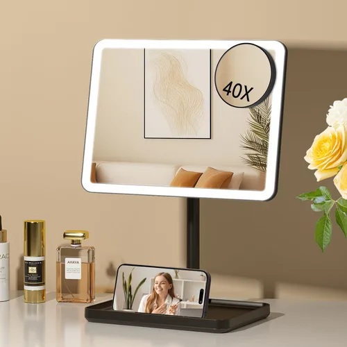 Miniatura 14 de FUNTOUCH Espejo de tocador de maquillaje recargable con luces, espejo de escritorio grande iluminado con 96 luces LED y aumento de 10x, iluminación