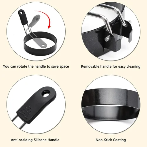 Miniatura 3 de 3 anillos de huevo de acero inoxidable para freír huevos, antiadherentes, moldes grandes para panqueques y anillos para panqueques para plancha