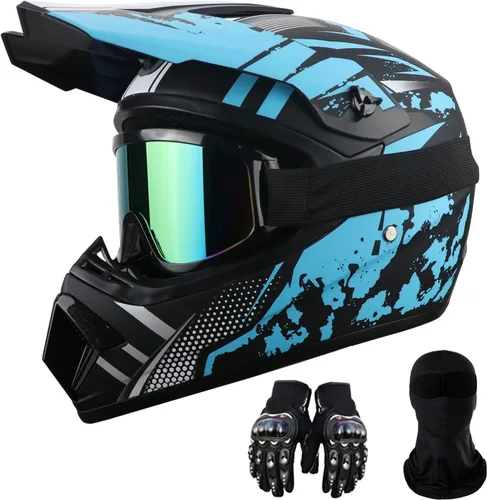 Motorcycle Dirt Bike Helmet Full Face Motocross Helmets for Outdoor Sports Off Road Racing Mountain Bike Men Women Off-Road Helmet Gloves Goggles