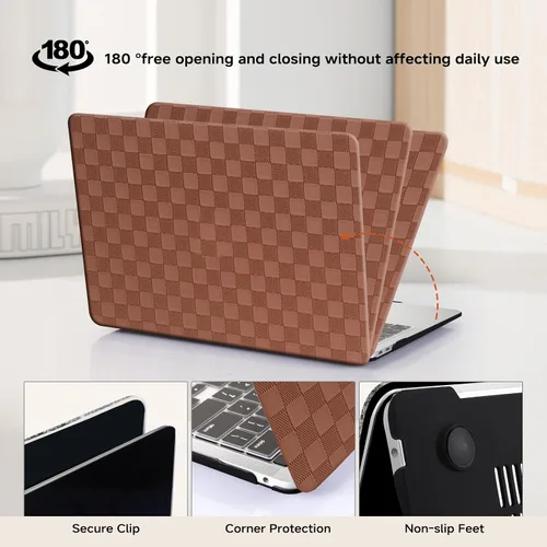Miniatura 7 de Funda a cuadros para MacBook Air de 13 pulgadas M5 M4 M3 M2 2026-2022 A3240 A3113 A2681, piel a cuadros con textura a cuadros para MacBook Air 13.6