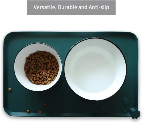 Miniatura 4 de Hoki Found - Bandeja de silicona para comederos de perros y gatos, tapetes impermeables para comida y agua, color cedro oscuro