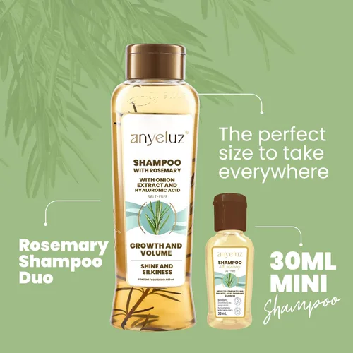 Miniatura 5 de ANYELUZ Kit Duo Champú Romero + Mini Tamaño de Viaje, con Extracto de Cebolla, Ácido Hialurónico y Romero