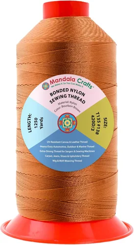 Miniatura 240 de Mandala Crafts - Hilo de nailon para coser cuero, tapicería, mezclilla y para trenzar el pelo; resistente, 1500 yardas, tamaño 69 T70 Marrón