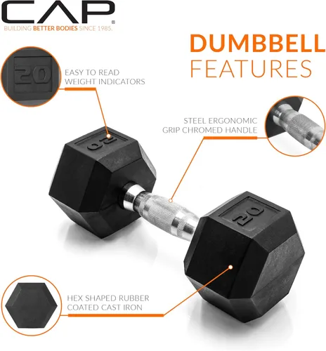 Miniatura 3 de CAP Barbell Peso de la mancuerna hexagonal recubierta, individual, 10-120 libras, múltiples opciones