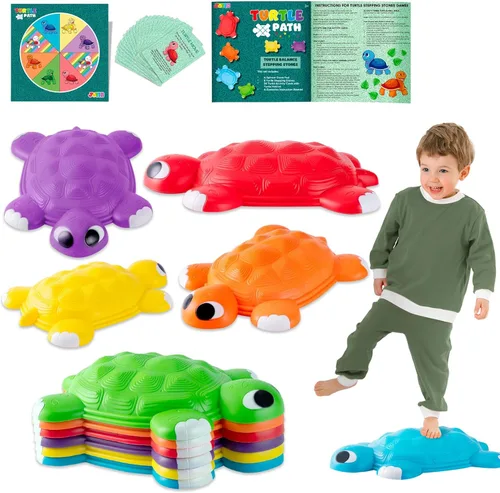 JOYIN Escalones de equilibrio de tortuga, 6 piezas de piedras de salto de tortuga para niños de hasta 265 libras, juego de coordinación de carrera