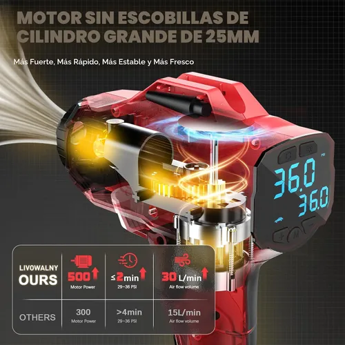Miniatura 2 de LIVOWALNY Compresor de aire para inflador de neumáticos, compatible con batería Milwaukee de 18 V, bomba de aire eléctrica portátil inalámbrica